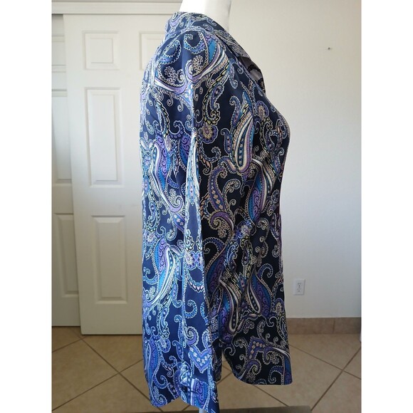 Chicos Women's Tunic Blouse Size 2 L Paisley Blue Purple Button Up Long Sleeve - Picture 4 of 15